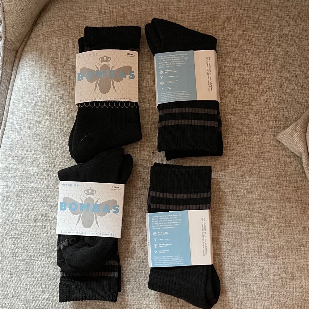 Bombas Black Athletic Socks small 4 pairs